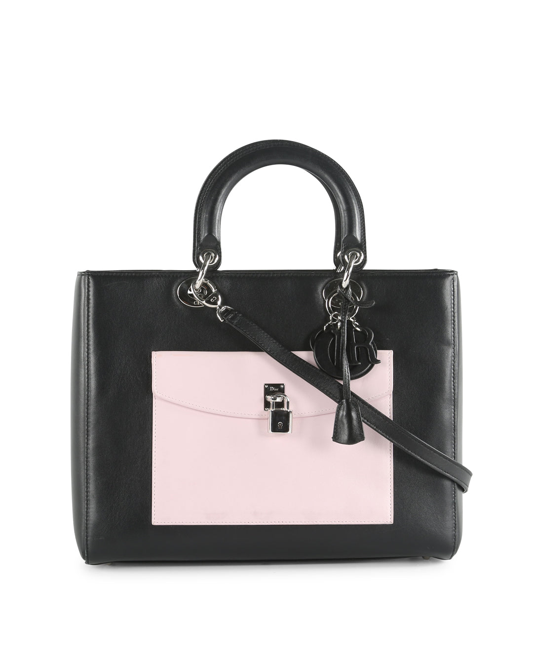 CHRISTIAN D1OR Black Leather Limited Edition Pocket Large Lady D1OR Tote Bag
