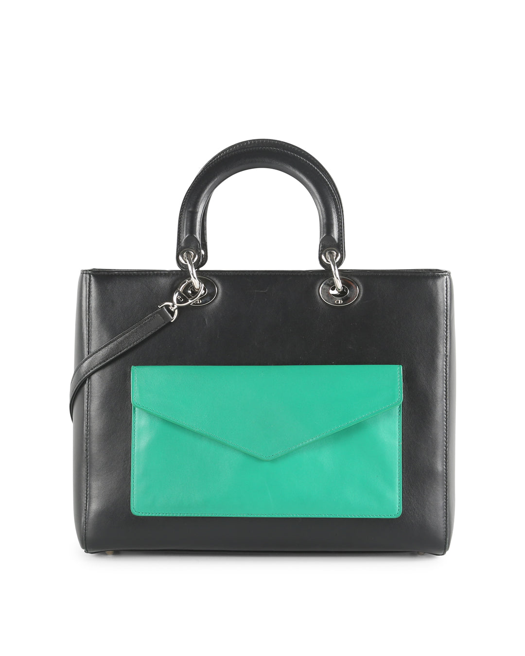 CHRISTIAN D1OR Black Leather Limited Edition Pocket Large Lady D1OR Tote Bag
