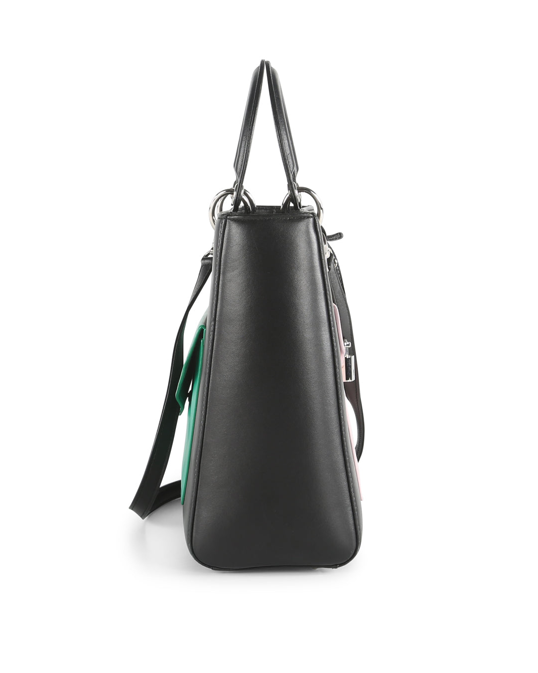 CHRISTIAN D1OR Black Leather Limited Edition Pocket Large Lady D1OR Tote Bag