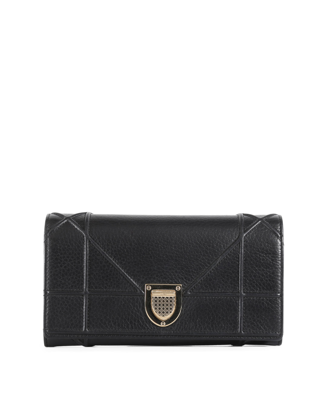 CHRISTIAN D1OR Black Pebbled Leather D1ORama Wallet On Chain
