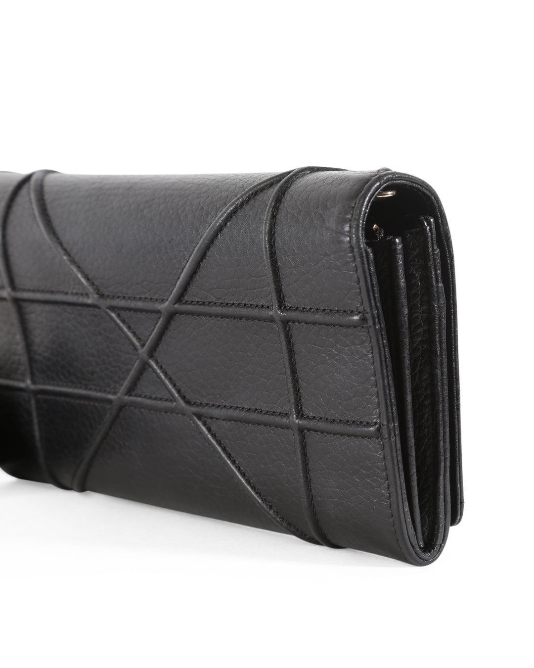 CHRISTIAN D1OR Black Pebbled Leather D1ORama Wallet On Chain