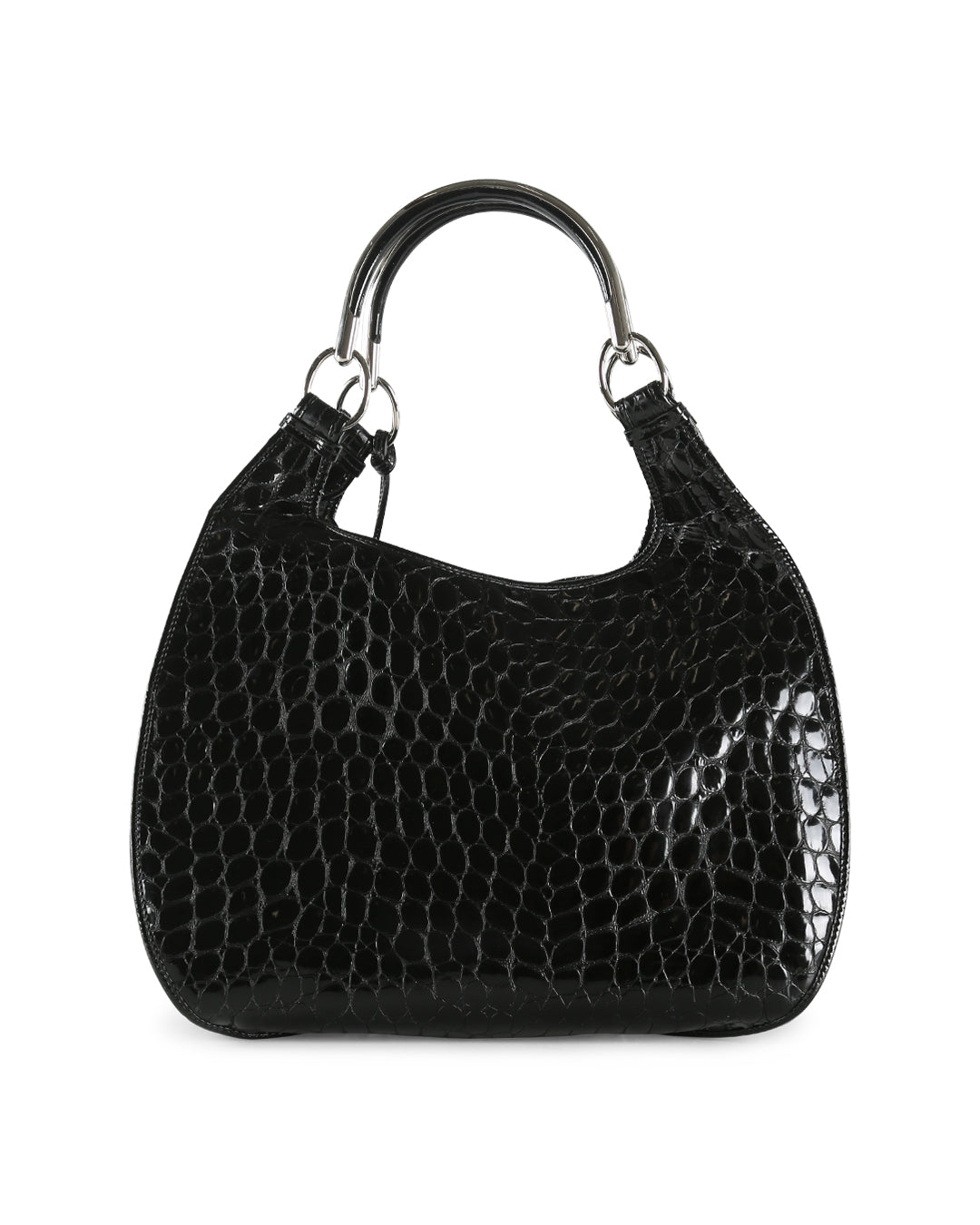 CHRISTIAN D1OR Black Crocodile Embossed Patent Leather 61 Large Shoulder Bag