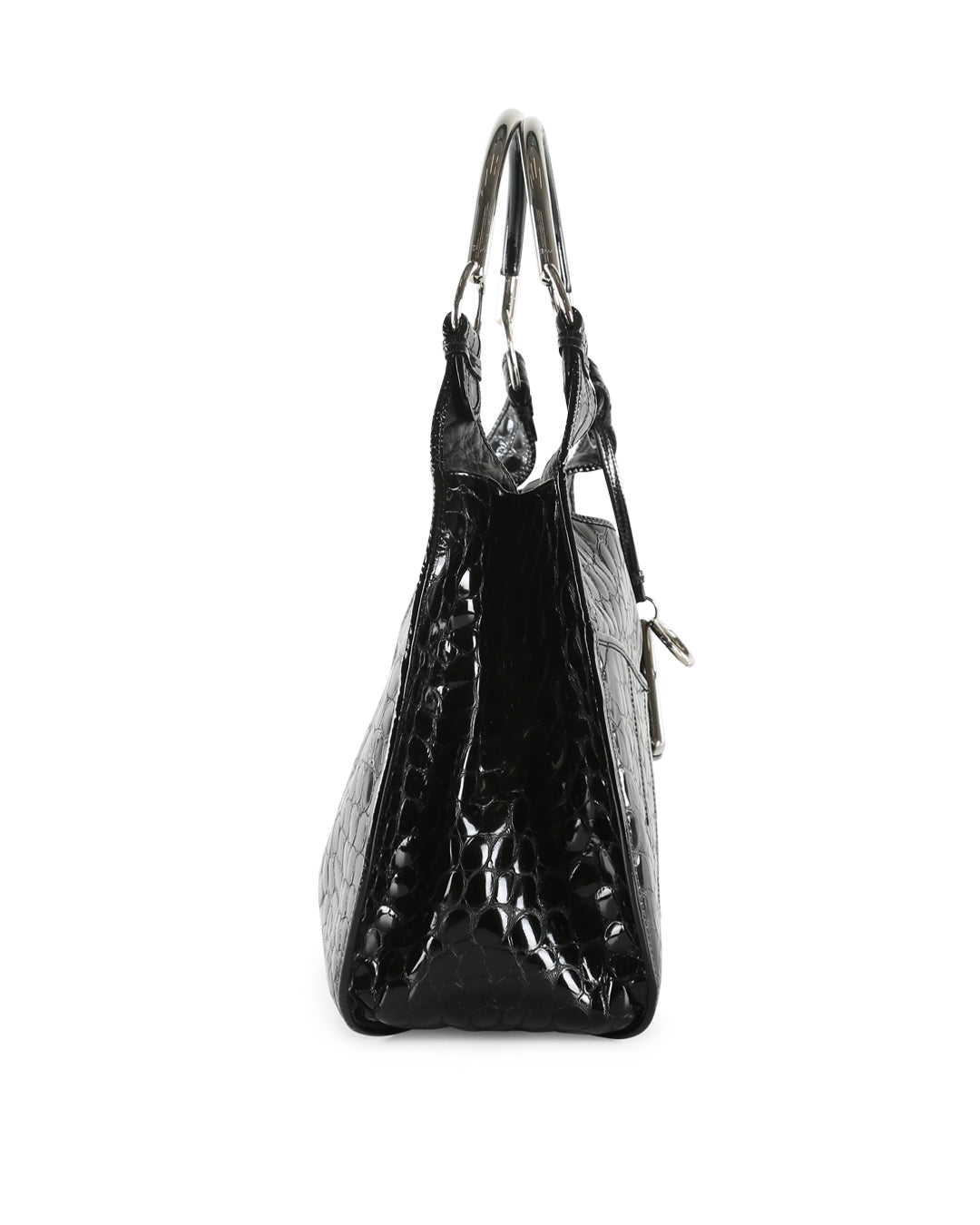 CHRISTIAN D1OR Black Crocodile Embossed Patent Leather 61 Large Shoulder Bag