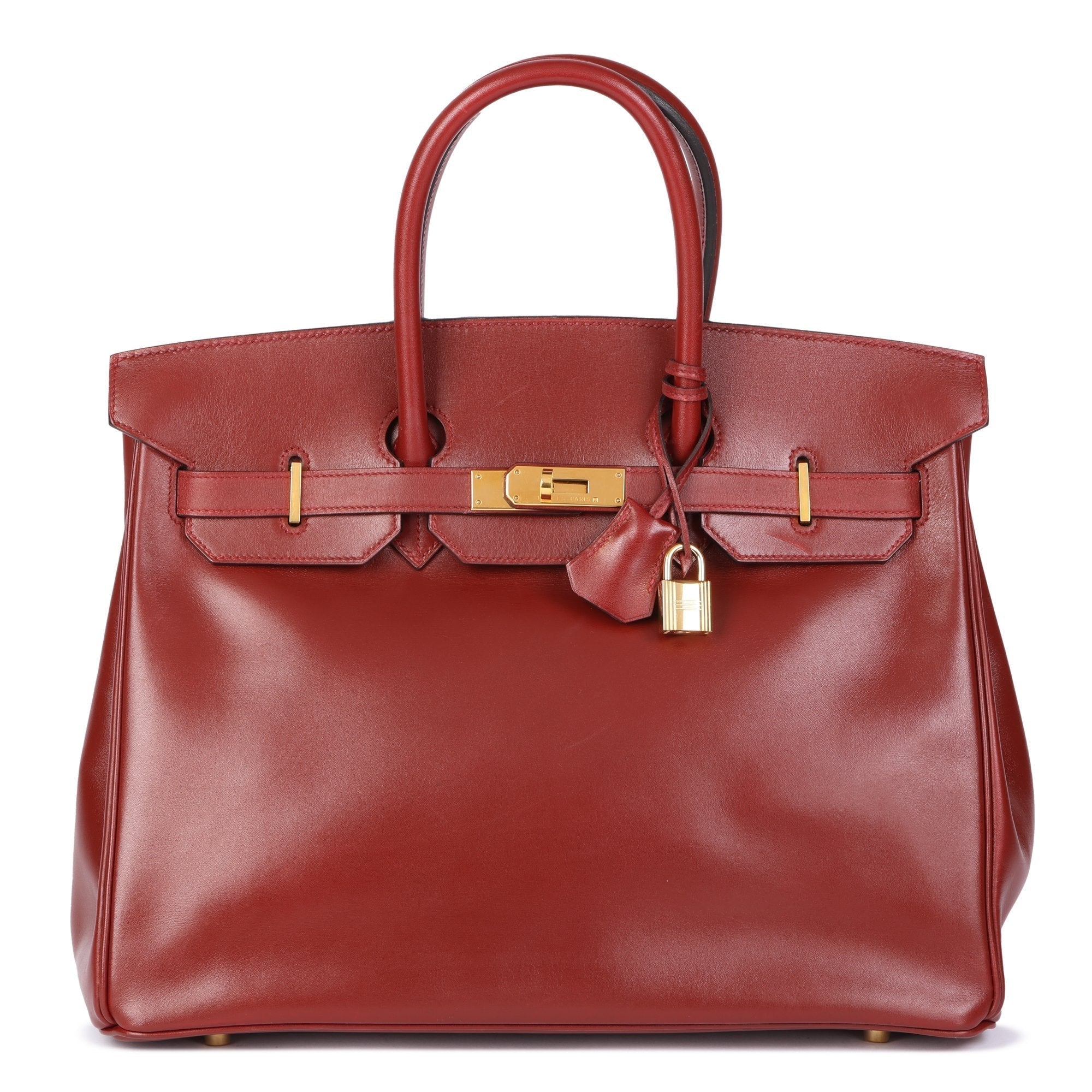 HMS Rouge Vif Box Calf Leather Vintage Birkin 35cm Retourne Tote