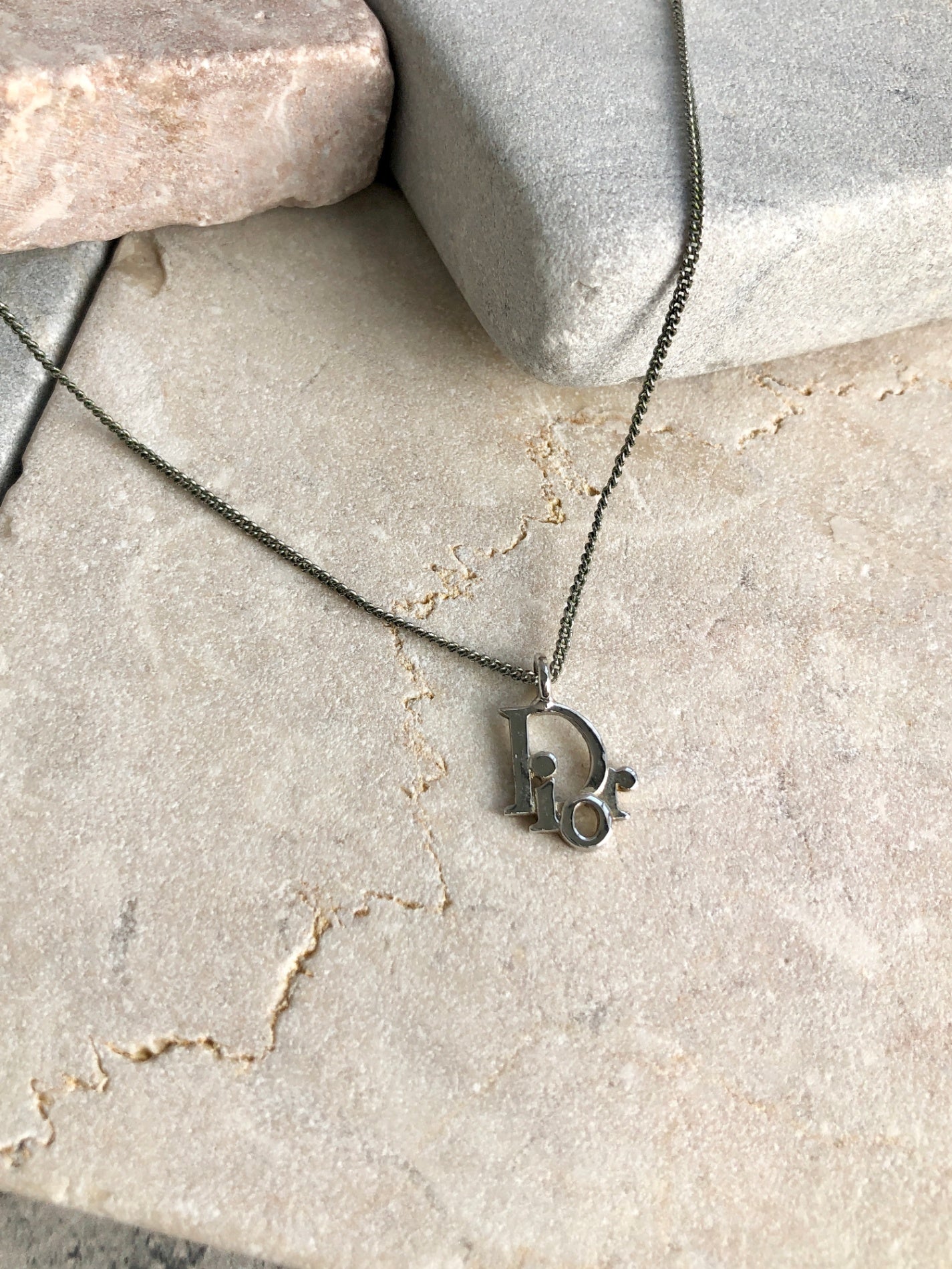Christian D1OR CD Logo Necklace Silver Vintage 3ym4wx