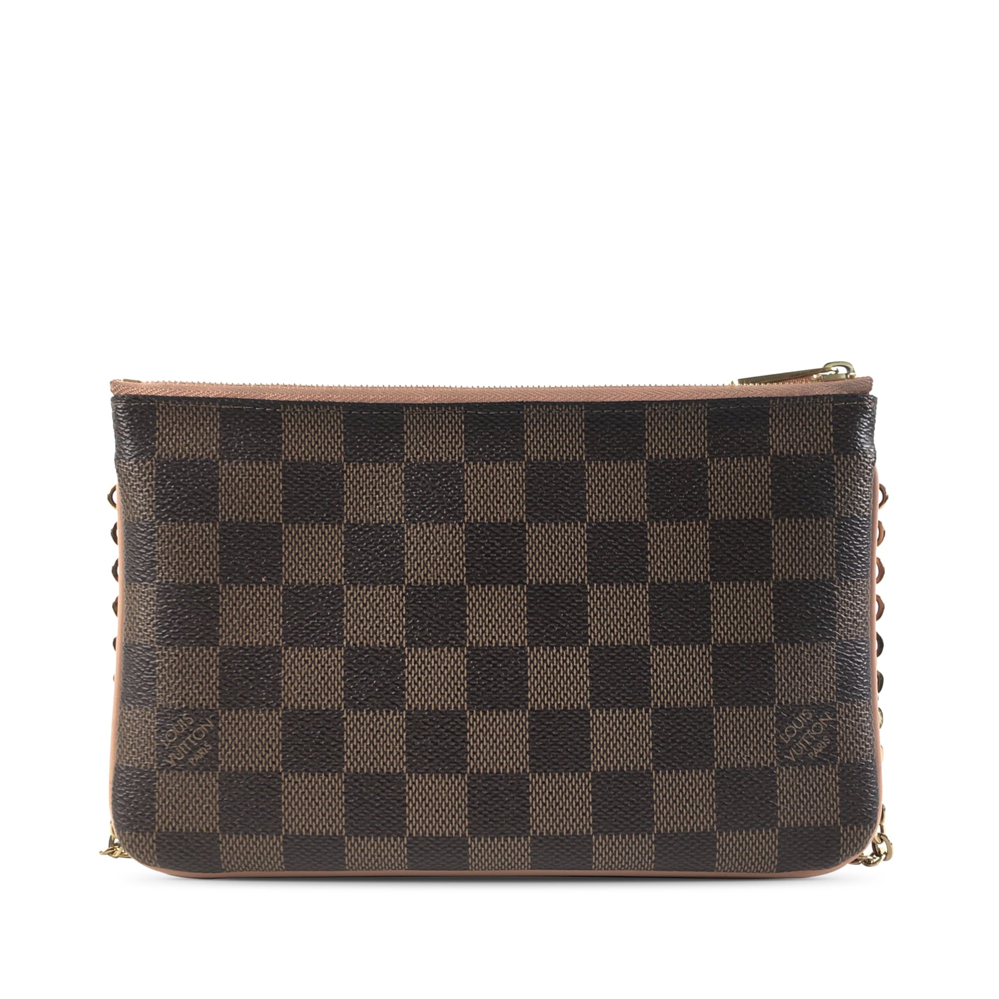 Brown LV Damier Ebene Pochette Double Zip Crossbody Bag