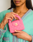 *RARE* CH Pink Nano Mini Kelly Bag in Pink Quilted Jersey with Brushed Antique Gold Hardware