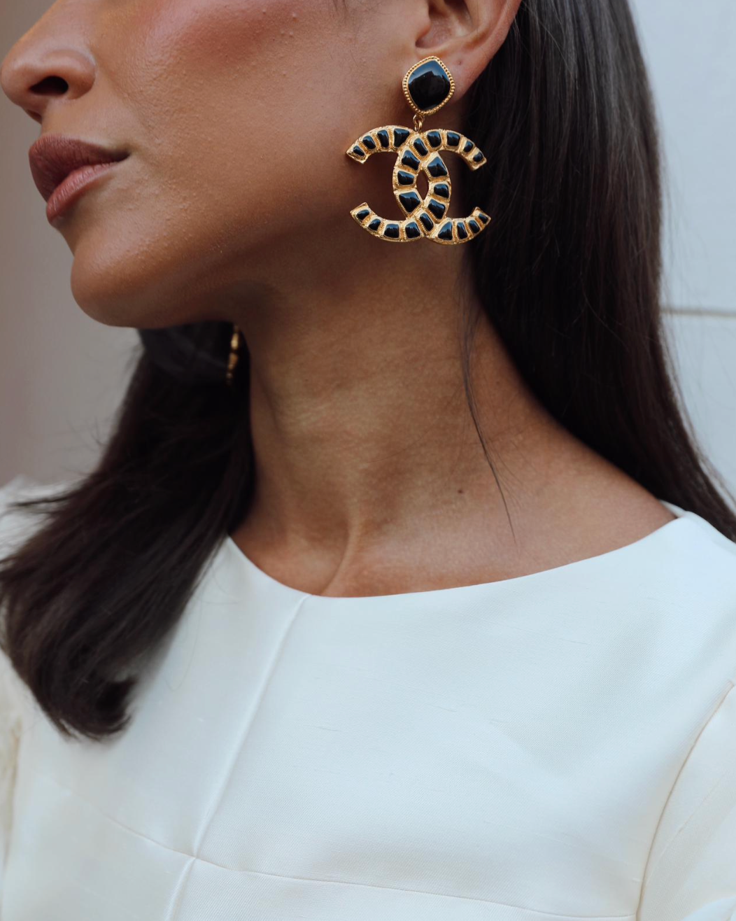 *RARE* CH Extra Large CC Gold and Black Egyptian Collection Earrings