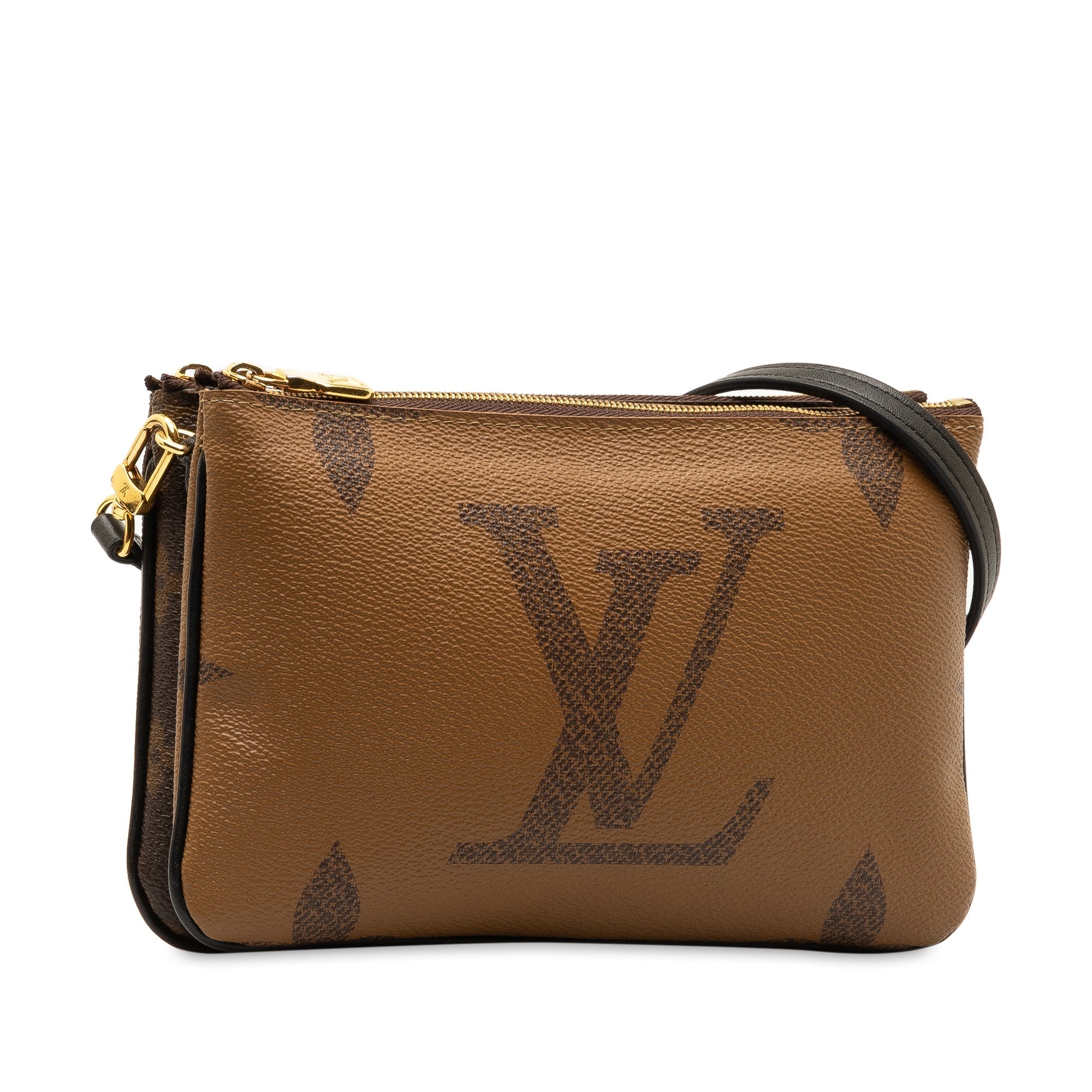 Brown LV Monogram Giant Reverse Double Zip Pochette Crossbody Bag