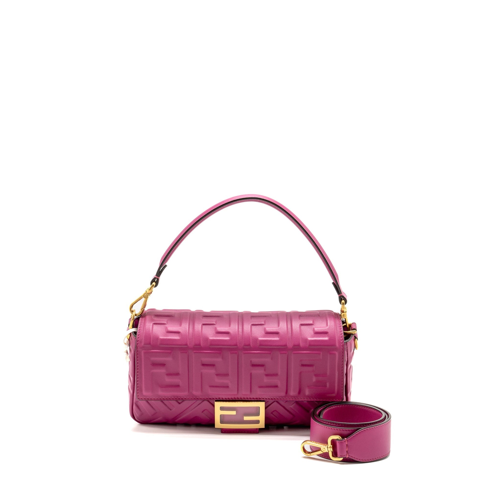 FNDI Baguette Bag FF Embossed Nappa Leather Pink GHW