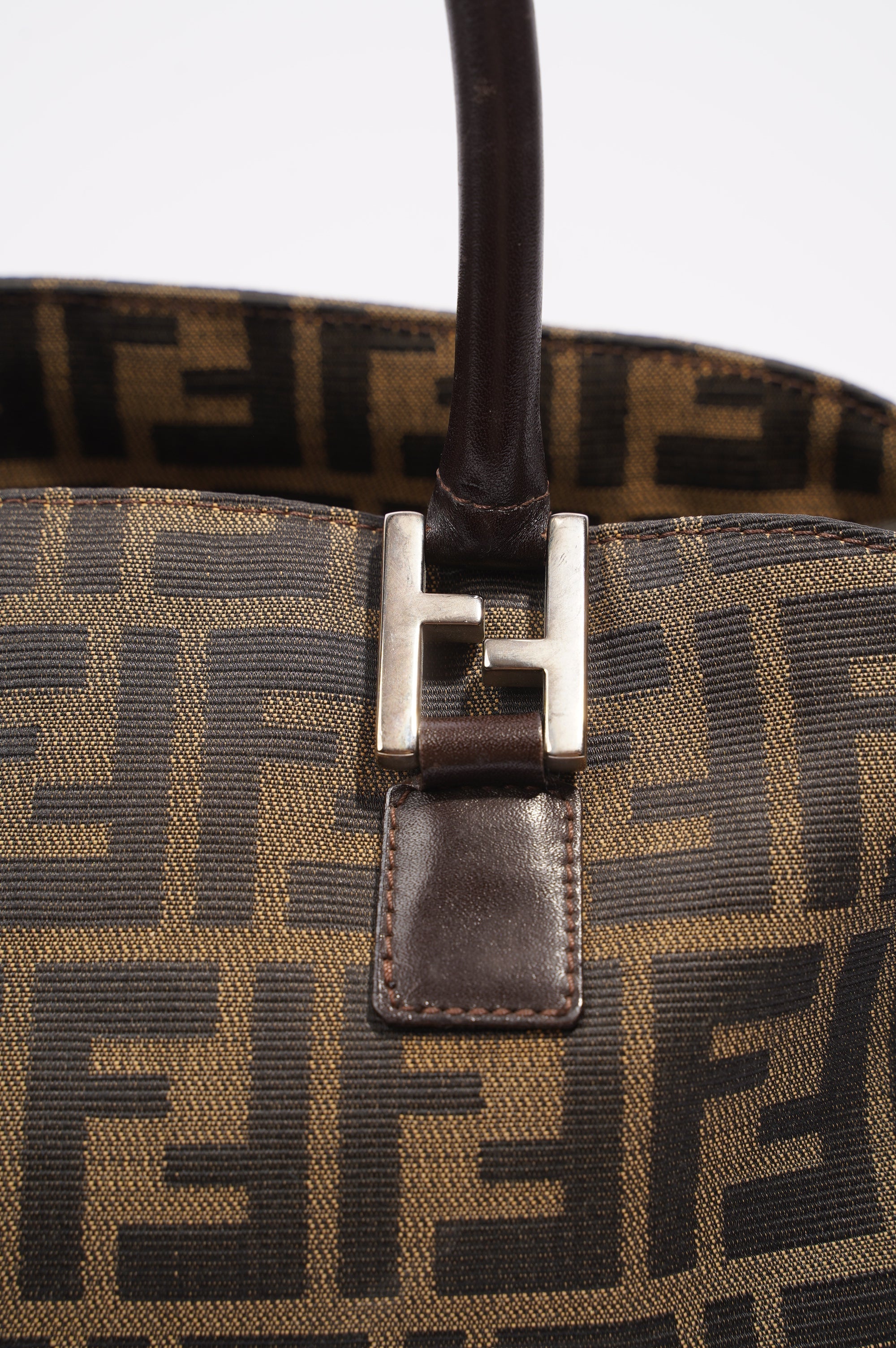 FNDI 2 Way Tote Bag Zucca Print / Brown Canvas