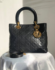 Christian D1OR Cannage LadyD1OR Leather Two-way Handbag Shoulder bag Black Vintage khzzs3