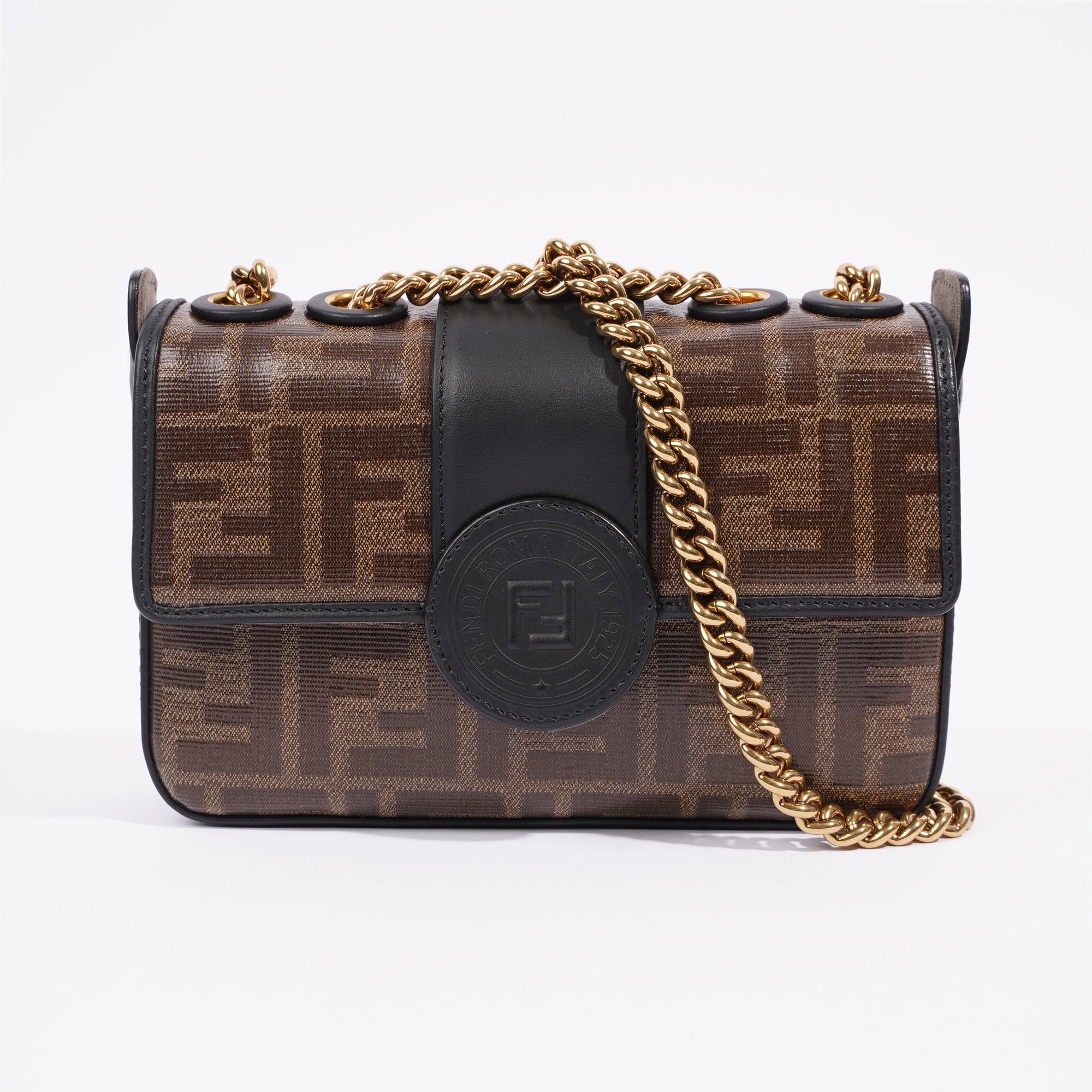 FNDI Double F Bag Brown / Black Coated Canvas Mini