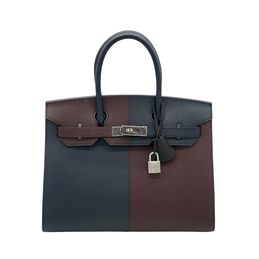 HMS Birkin 30 Casaque Rouge Sellier / Bleu Indigo / Rose Texas Epsom