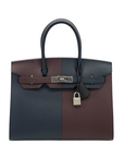 HMS Birkin 30 Casaque Rouge Sellier / Bleu Indigo / Rose Texas Epsom