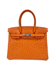 HMS Birkin 30 Ostrich 5K Tangerine Palladium Hardware