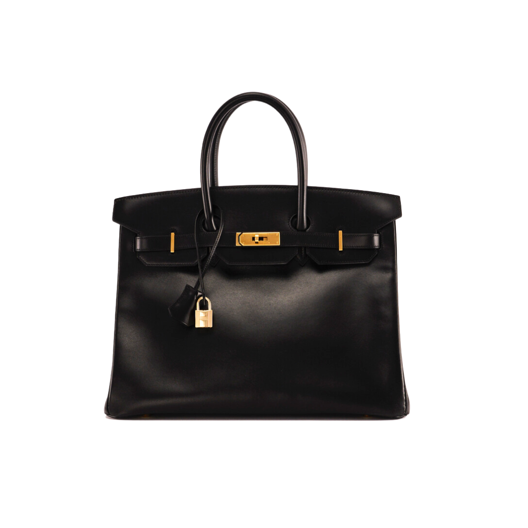 HMS Birkin 35 Noir Box Leather Gold Hardware