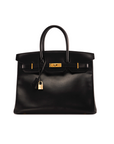 HMS Birkin 35 Noir Box Leather Gold Hardware