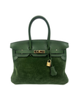 HMS Birkin 35 Suede / Togo Green Gold Hardware