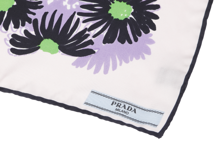 PRD FLORAL BLACK WHITE SILK SCARF 90CM WITH BOX