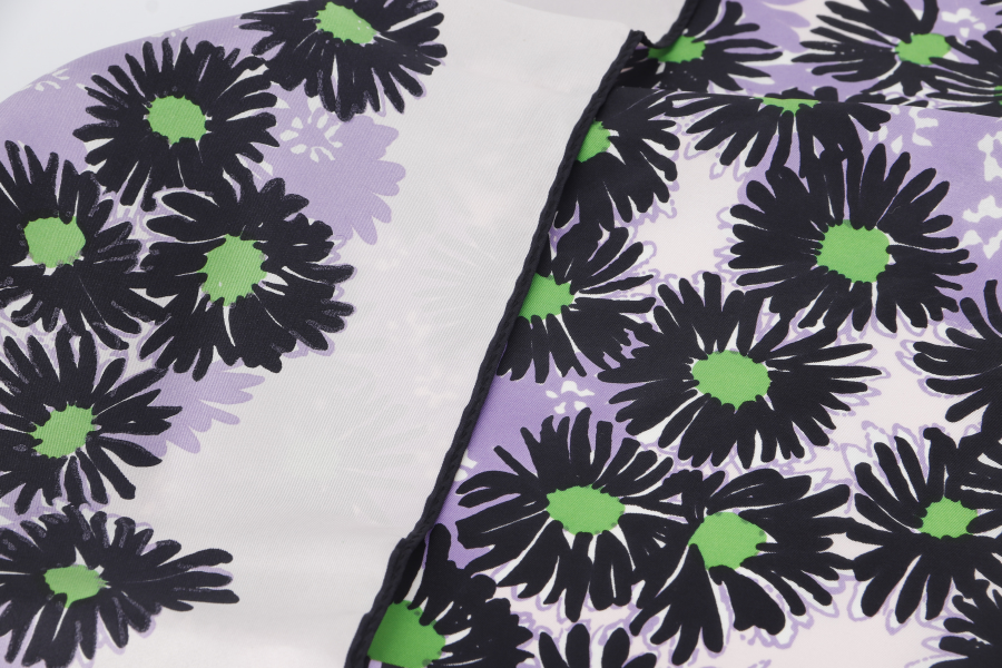 PRD FLORAL BLACK WHITE SILK SCARF 90CM WITH BOX