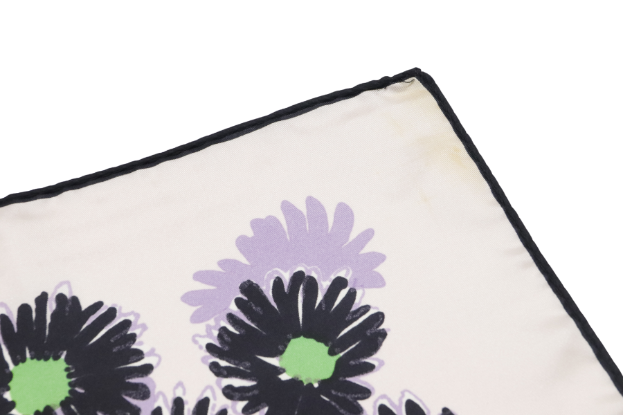 PRD FLORAL BLACK WHITE SILK SCARF 90CM WITH BOX