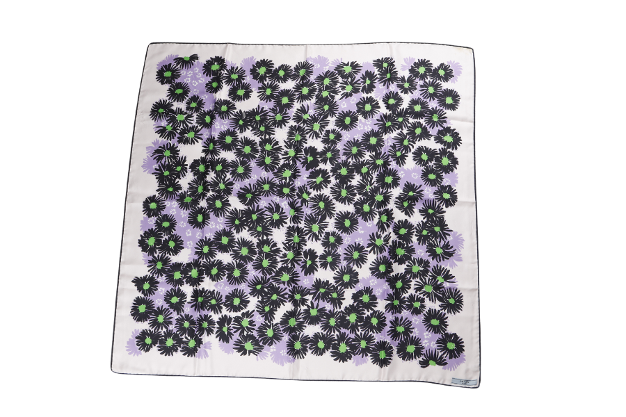 PRD FLORAL BLACK WHITE SILK SCARF 90CM WITH BOX