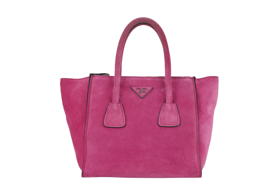 PRD 2WAYS BAG (BN2625) MEDIUM PINK SUEDE SILVER HARDWARE WITH DUST COVER AND STRAP