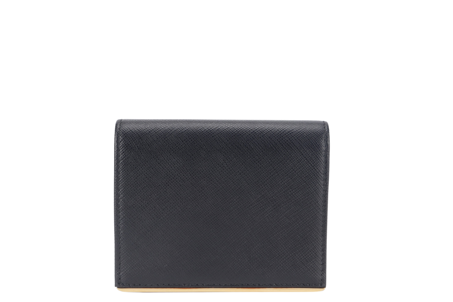 PRD BLACK SAFFIANO CARD CASE WITH COIN POUCH GOLD HARDWARE NO CARD WITH BOX