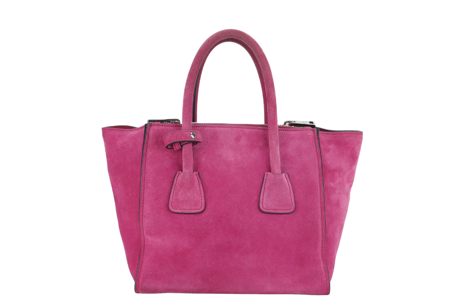 PRD 2WAYS BAG (BN2625) MEDIUM PINK SUEDE SILVER HARDWARE WITH DUST COVER AND STRAP