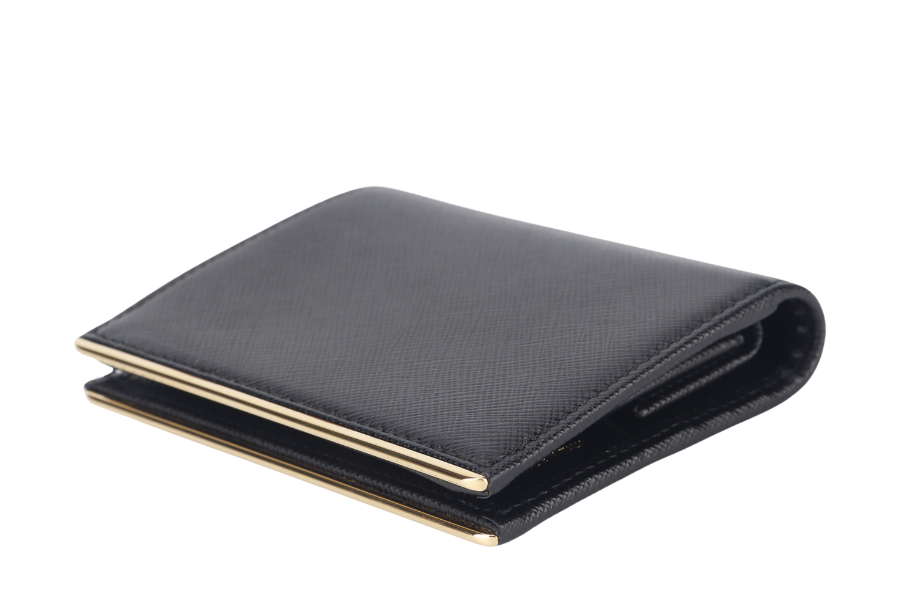 PRD BLACK SAFFIANO CARD CASE WITH COIN POUCH GOLD HARDWARE NO CARD WITH BOX