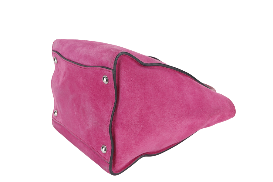PRD 2WAYS BAG (BN2625) MEDIUM PINK SUEDE SILVER HARDWARE WITH DUST COVER AND STRAP