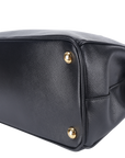 PRD BN1801 DOUBLE ZIP SATCHEL BAG BLACK SAFFIANO LEATHER GOLD HARDWARE WITH STRAPS, CARD AND DUST COVER
