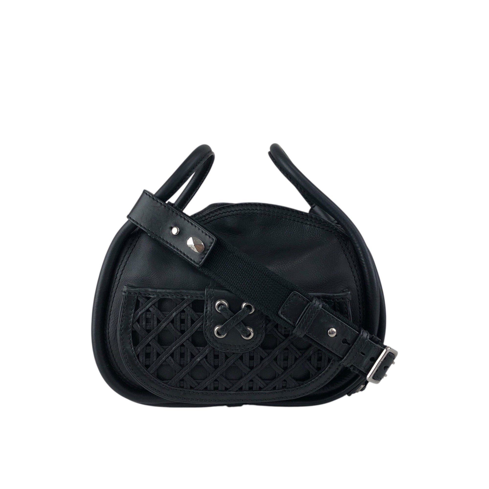 Christian D1OR Cannage Round Shoulder bag Black Vintage kb2urx