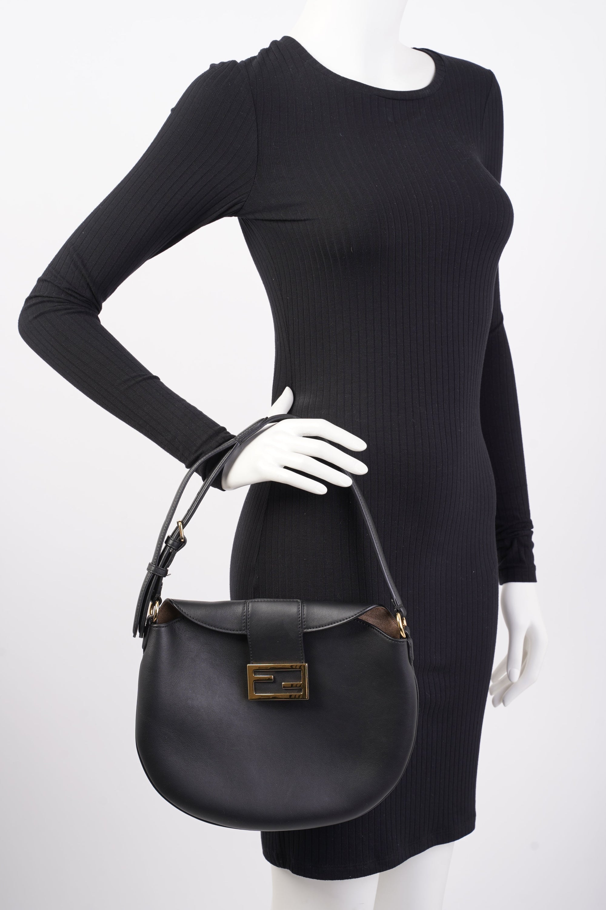 FNDI Croissant Bag Black / Brown Leather