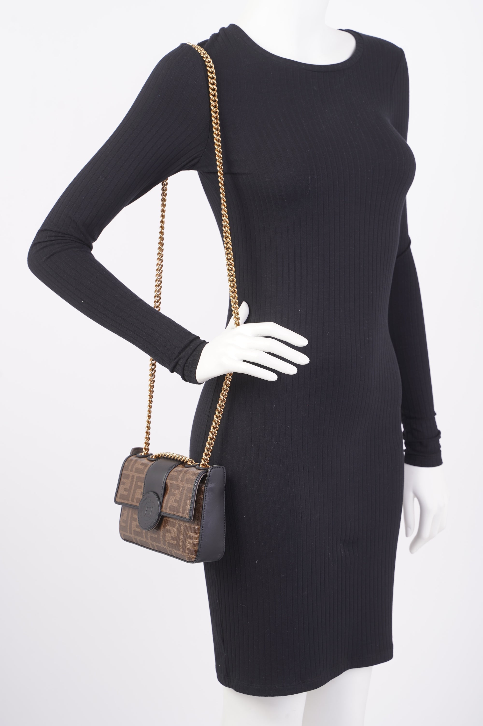 FNDI Double F Bag Brown / Black Coated Canvas Mini