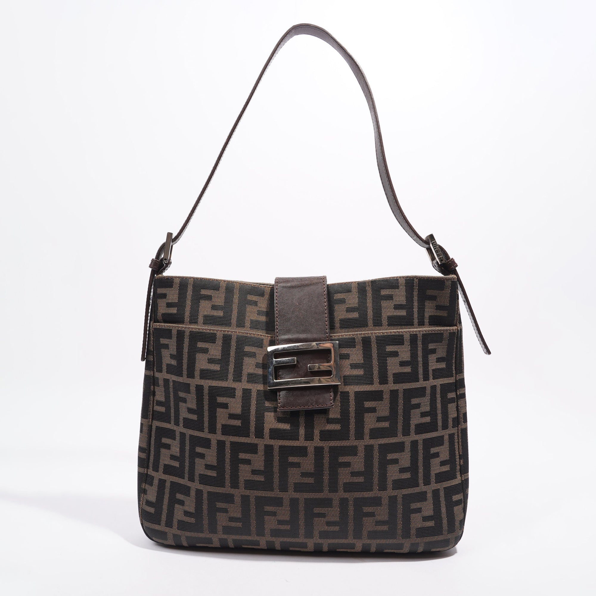 FNDI Double Flap Bag Brown Zucca Canvas
