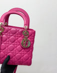Cannage Lambskin Lady D1OR Medium Bag in Fuschia Pink with GHW