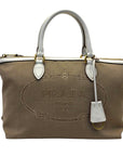 PRD Beige Leather Logo Embossed Zip Tote