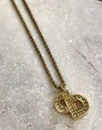 Christian D1OR CD Logo Rhinestone Necklace Gold Vintage wzptxx