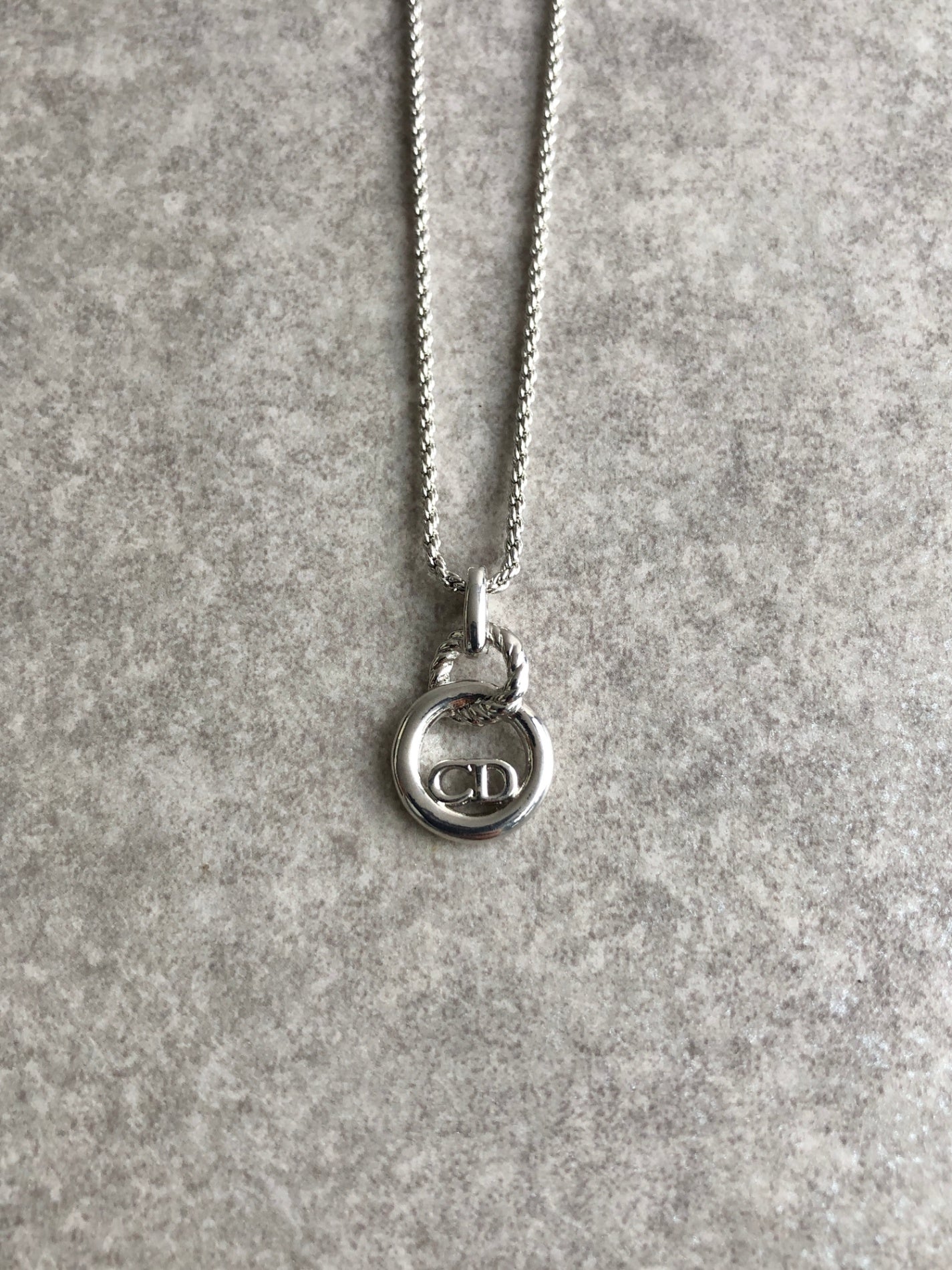 Christian D1OR CD Logo Motif Necklace Silver Vintage 2ar88r