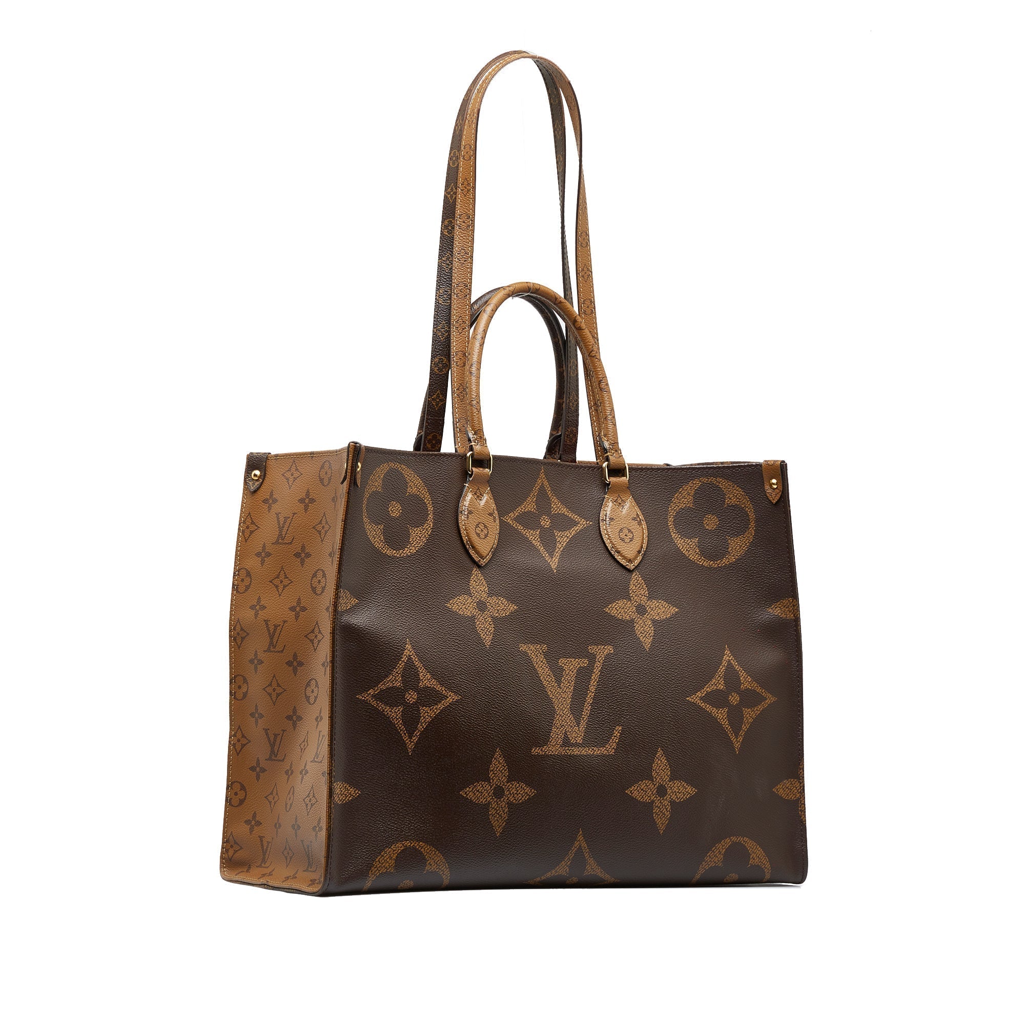 Brown LV Monogram Reverse OntheGo GM Satchel