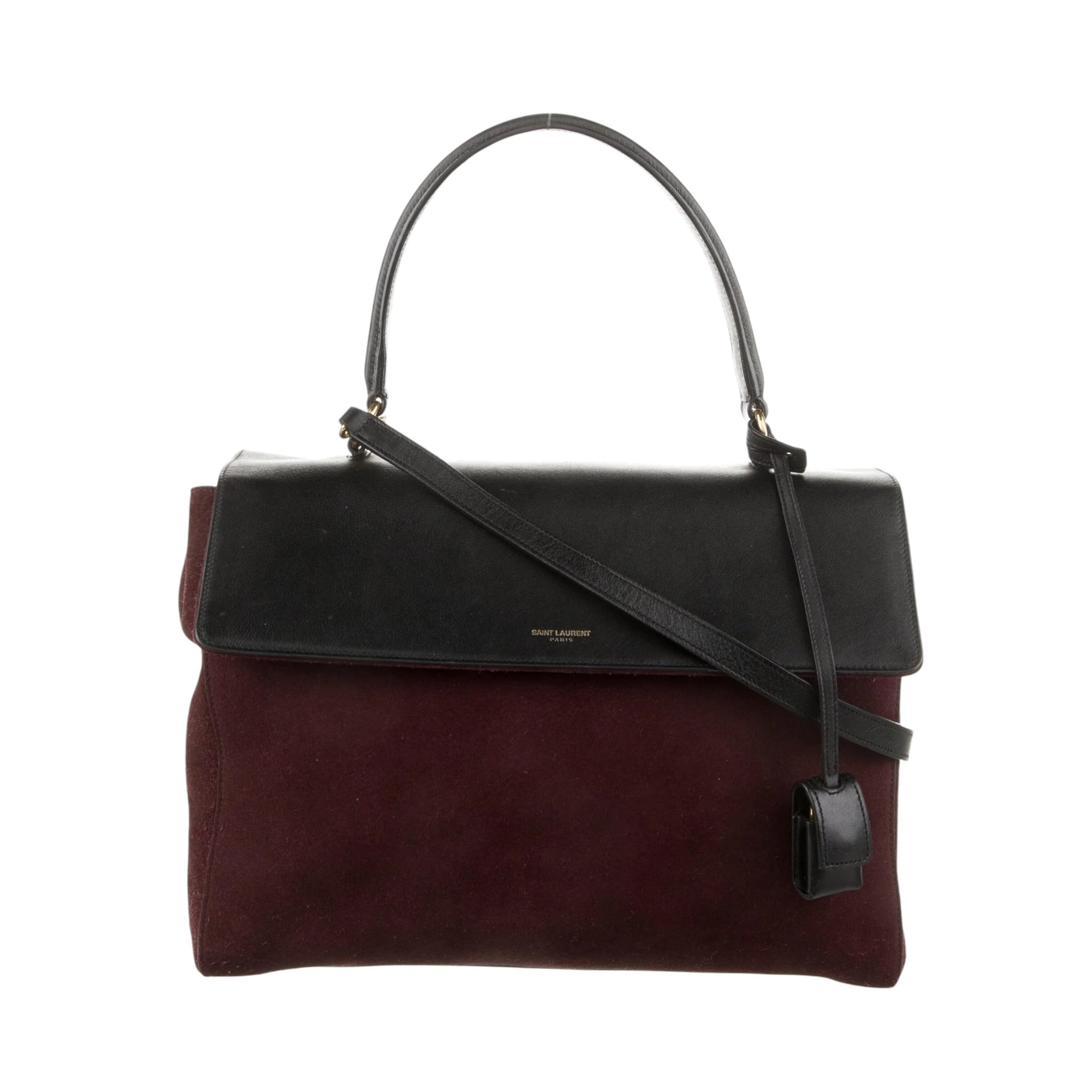 YSL Burgundy/Black Suede and Leather Medium Moujik Tote Bag