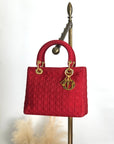 Christian D1OR Cannage Charm Handbag Red Vintage cstet8