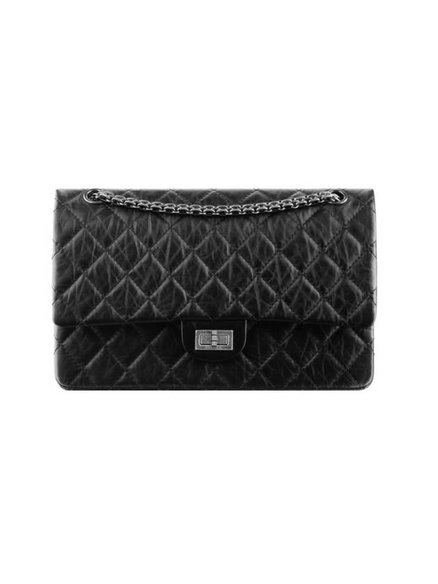 255 Chain Vintage Calfskin Ruthenium  Large Flap Shoulder Bag Black CH