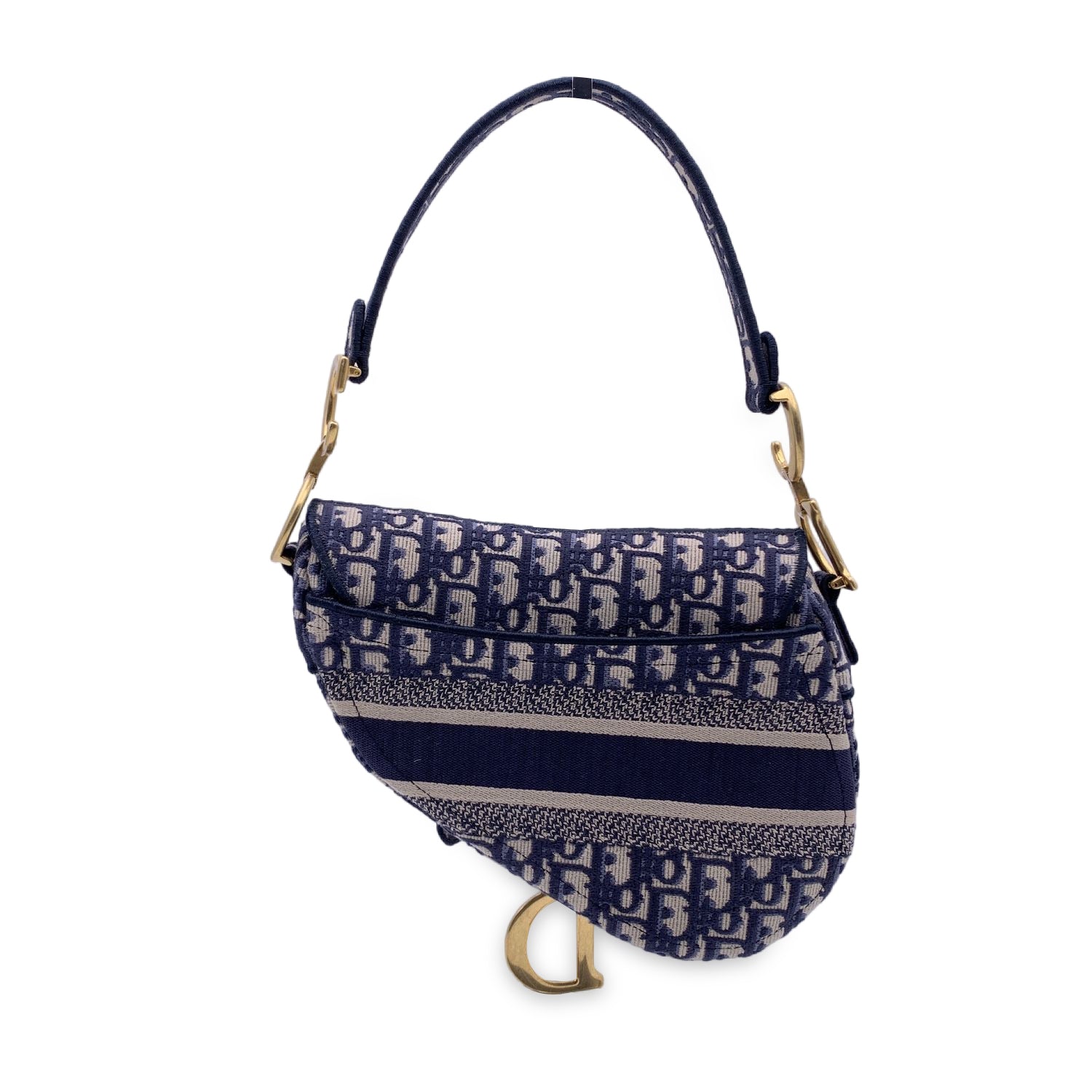 CHRISTIAN D1OR Blue Jacquard Oblique Canvas Embroidery Saddle Bag