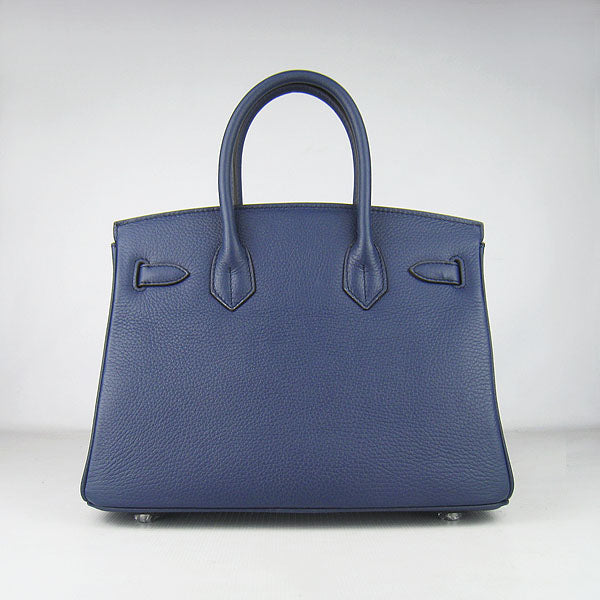 HMS Birkin 30cm Togo Leather Handbags Dark Blue Silver