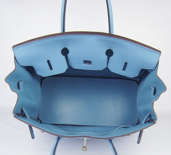 HMS Birkin 35cm Togo Leather Handbags Light Blue Golden