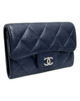 A80799 Navy caviar skin silver snap card holder business wallet CH