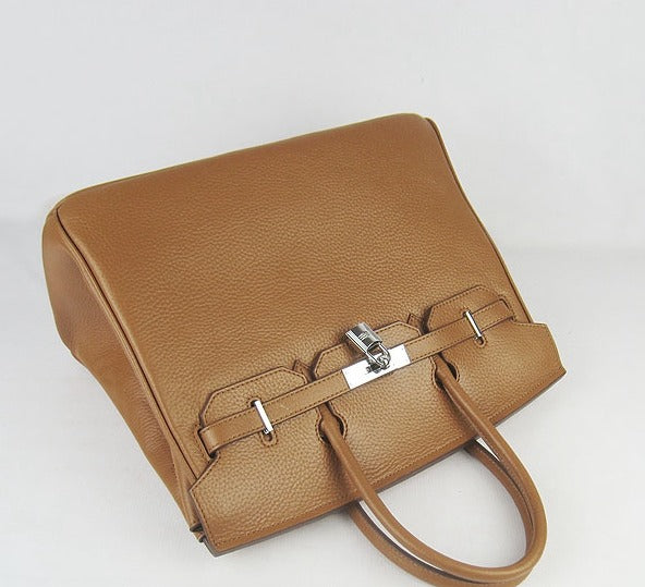 HMS Birkin 35cm Togo Leather Handbags Light Coffee Silver